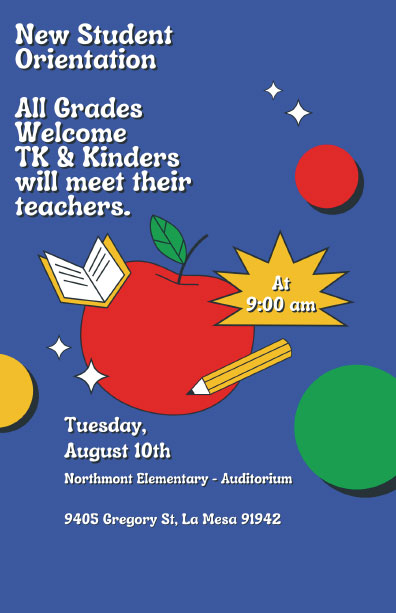 New Student Orientation Tuesday, August 10th at 9 am