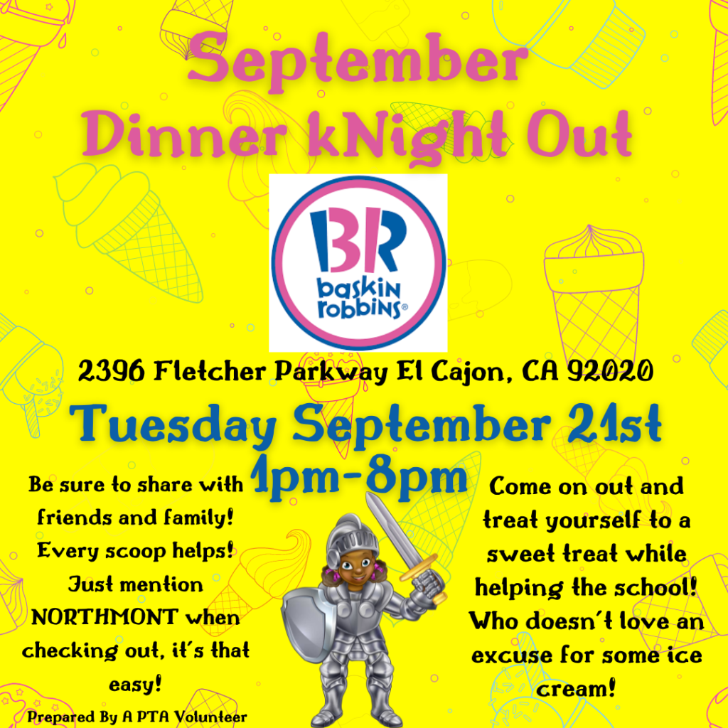 Flyer for September dinner knight out