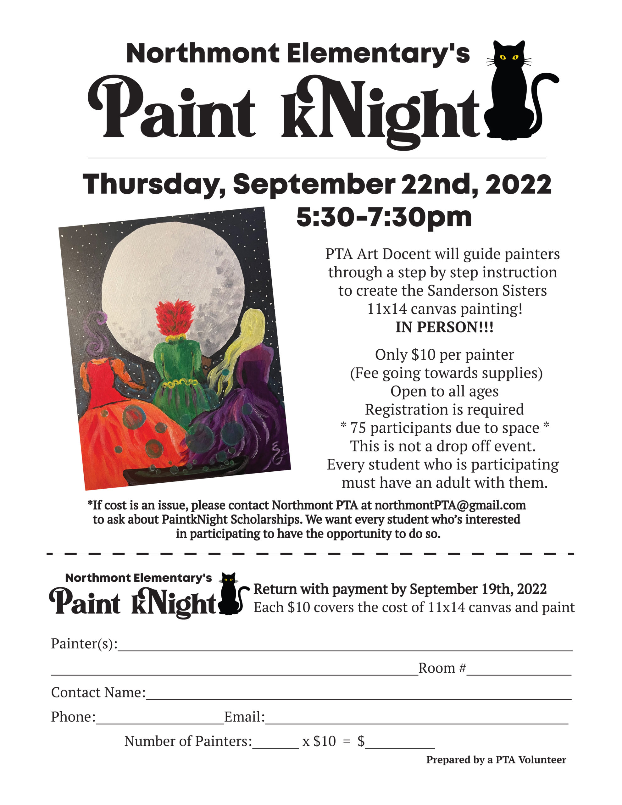 Registration form for Paint kNight. Copies were sent home in Friday Folders.